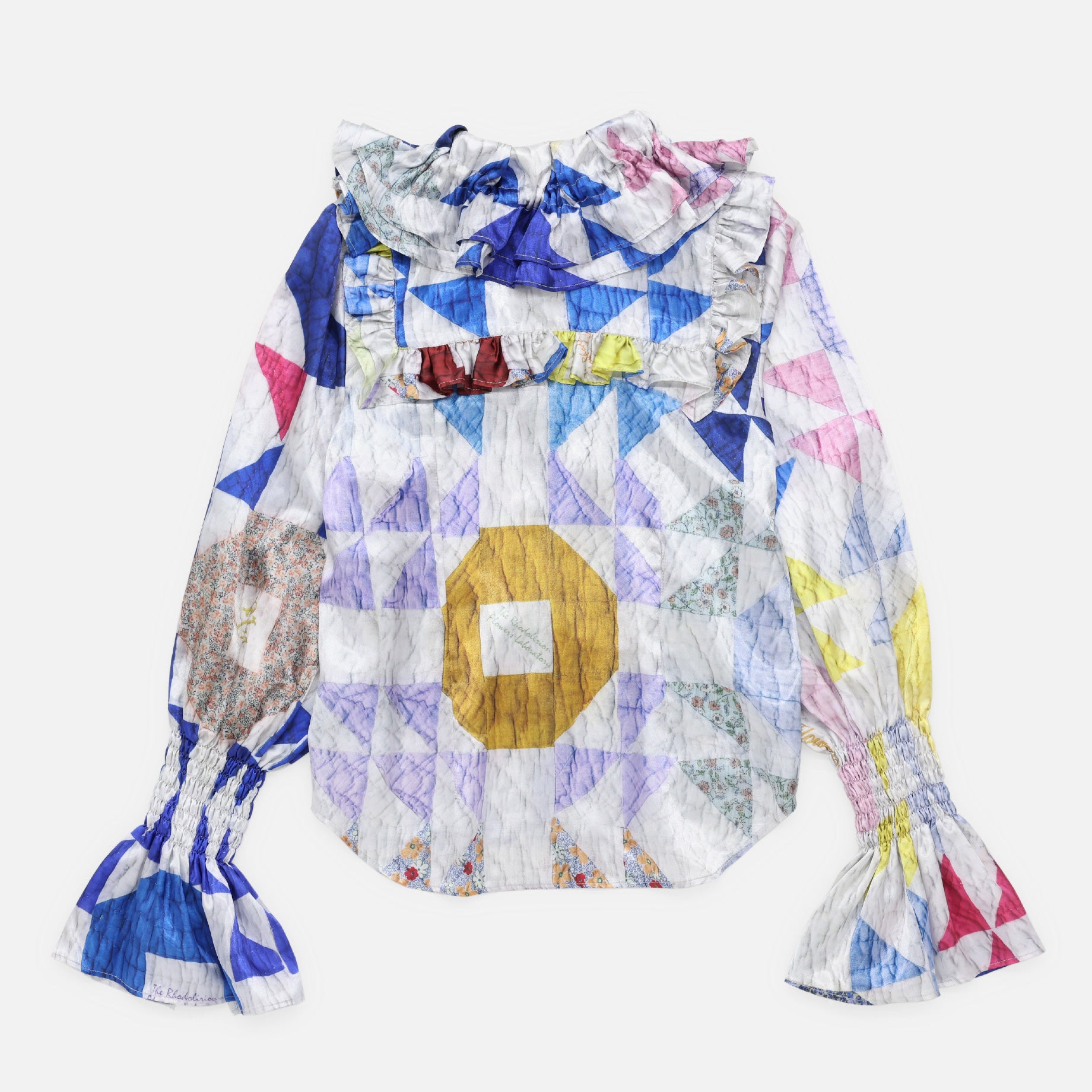 FRILL RIBBON BLOUSE - SATEEN PRINTED PATCHWORK QUILT（PATCHWORK）